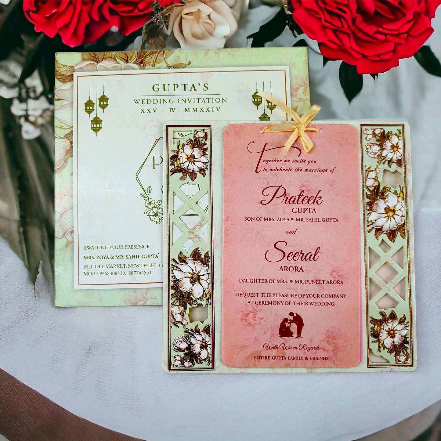 KLB577 Floral Design Wedding Card with 2 Inserts & 1 Transparent Insert-Kalash Cards