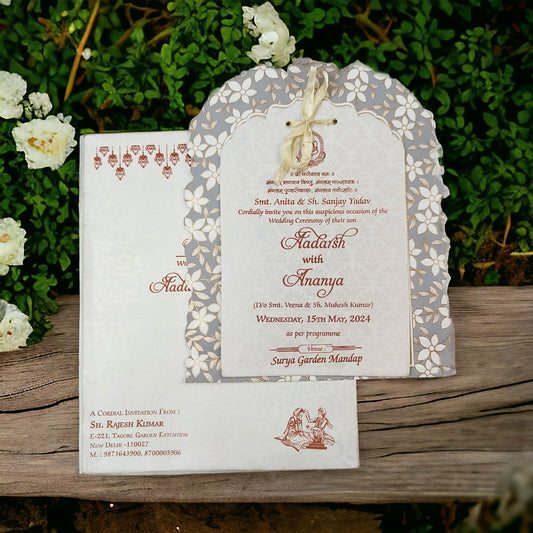 KLB575 Semi Box Paper Wedding Card with 2 Inserts & 1 Transparent Insert-Kalash Cards