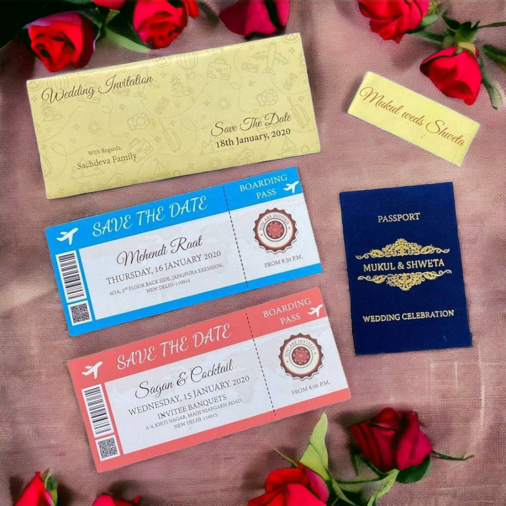 KL2009 Passport Design Wedding Card (2 Boarding Pass, 1 Envelope,  1 Band) - Kalash Cards