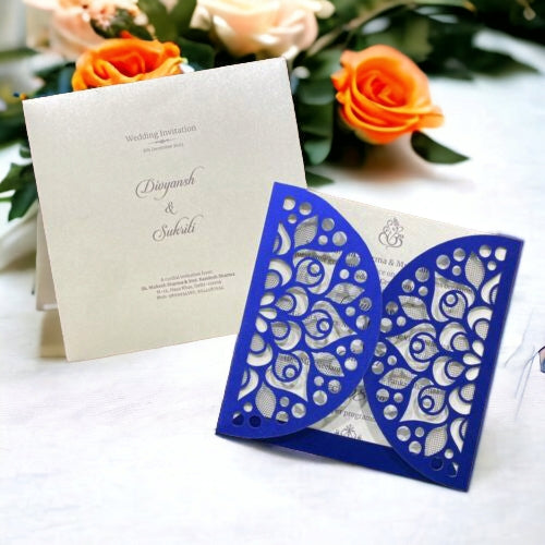 KL8010-2 Laser Cut Paper Wedding Card - Kalash Cards