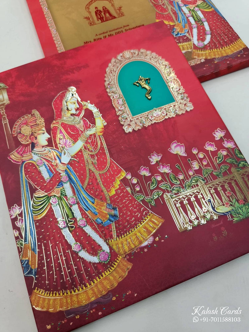 KLB536 Traditional Raja Rani Design Padding Hardboard Thick Wedding Card (2 Page & 1 Envelope)