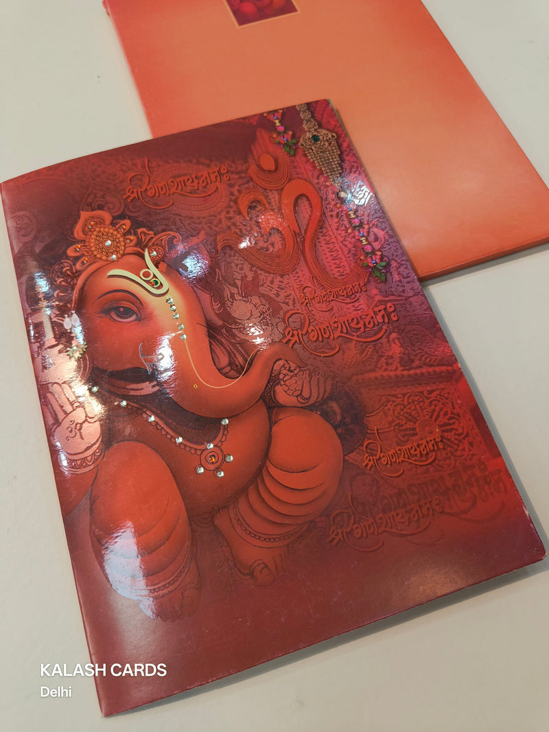 KL0641 Ganesh Semi Box Paper Wedding Card (2 Page)-Kalash Cards