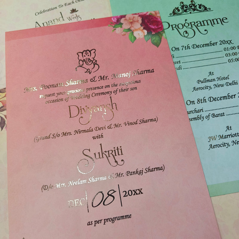 Intricate gold foil wedding card with floral details from The Gold Leaf Atelier