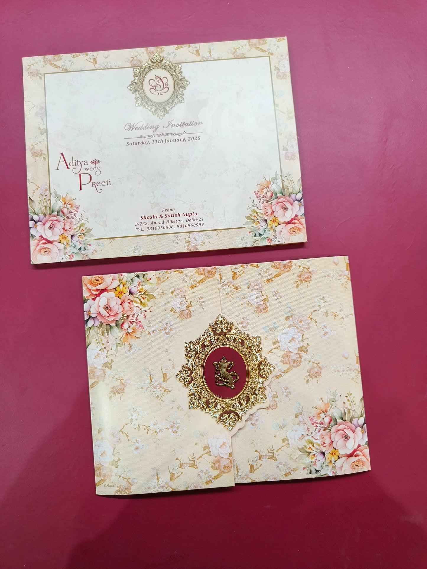 KLB678 Floral Design Door Style Semi Box Paper Wedding Card-Kalash Cards