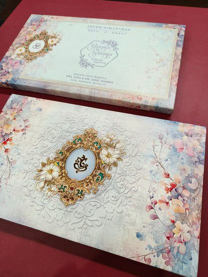 KLB687 Floral Design Semi Box Paper Wedding Card-Kalash Cards