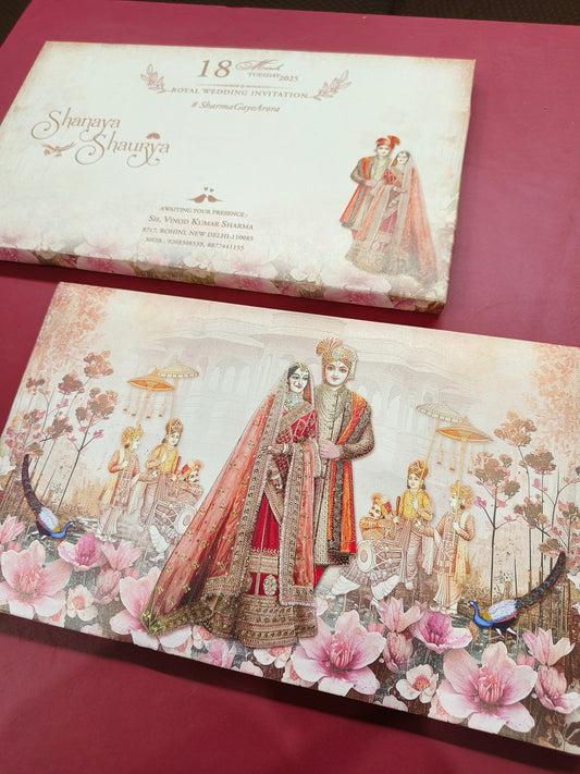 KLB688 Dulha Dulhan Design Semi Box Paper Wedding Card-Kalash Cards