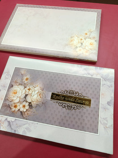 KLB689 Floral Design Semi Box Paper Wedding Card with Couple Name Acrylic Mirror-Kalash Cards