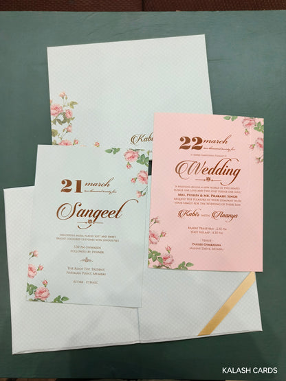 KLB695 Floral Theme Hardbound Padding Thick Wedding Card with Couple Name Acrylic Mirror-Kalash Cards