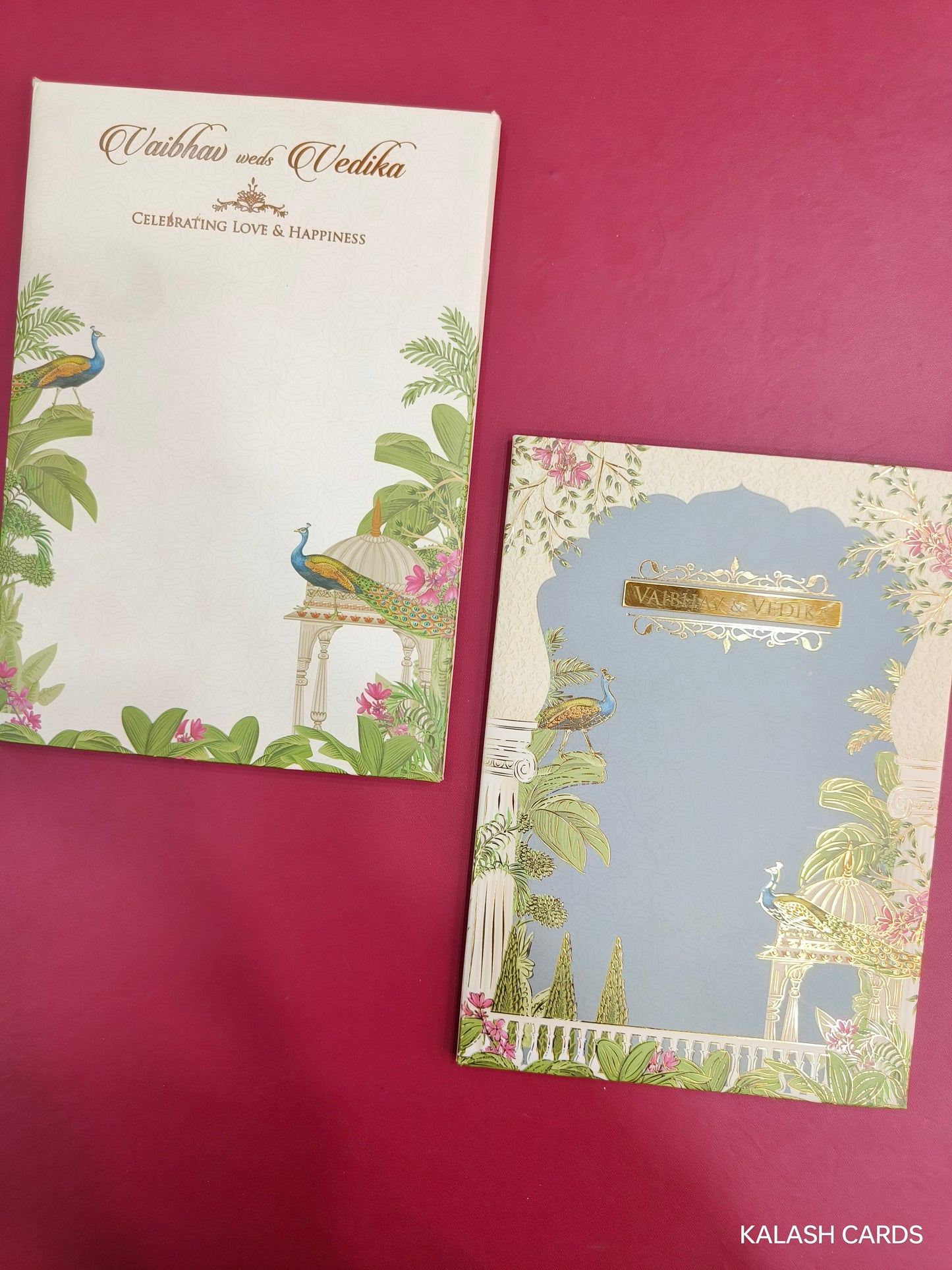 KLB712 Royal Design Hardbound Padding Thick Wedding Card with Couple Name Acrylic Mirror-Kalash Cards