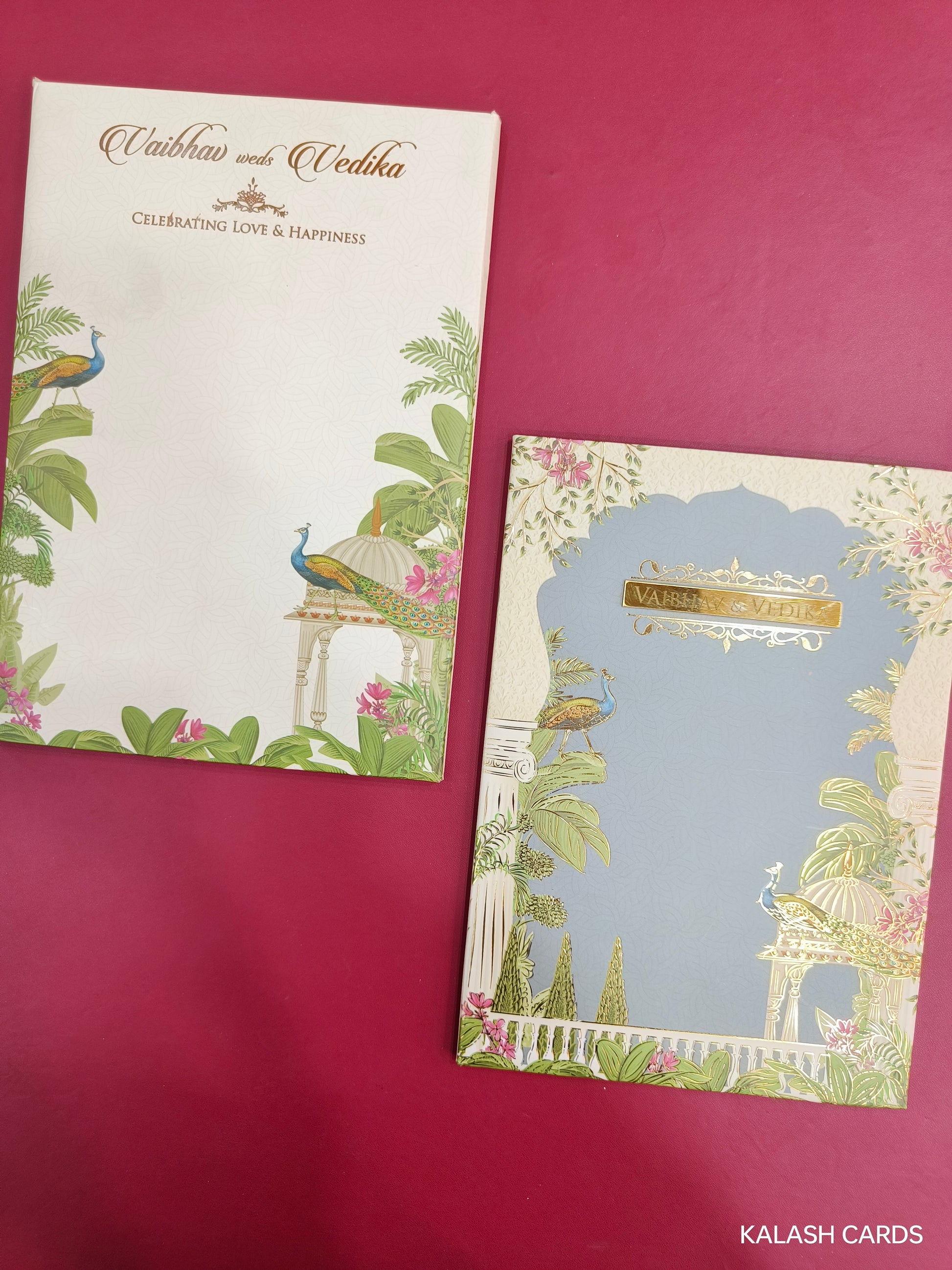 KLB712 Royal Design Hardbound Padding Thick Wedding Card with Couple Name Acrylic Mirror-Kalash Cards