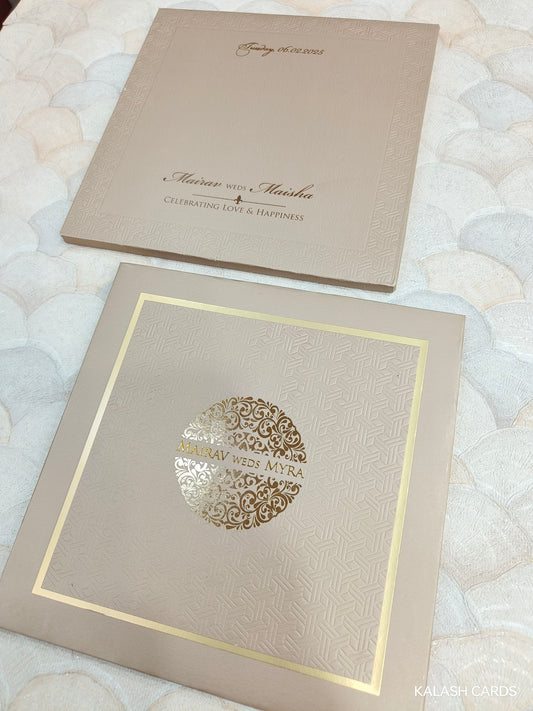 KLB723 Geometric Pattern Embossed Design Harbound Padding Thick Wedding Card-Kalash Cards