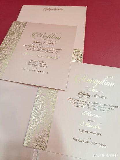 KLB726 Floral Embossed Design Harbound Padding Thick Wedding Card with Couple Name Acrylic-Kalash Cards