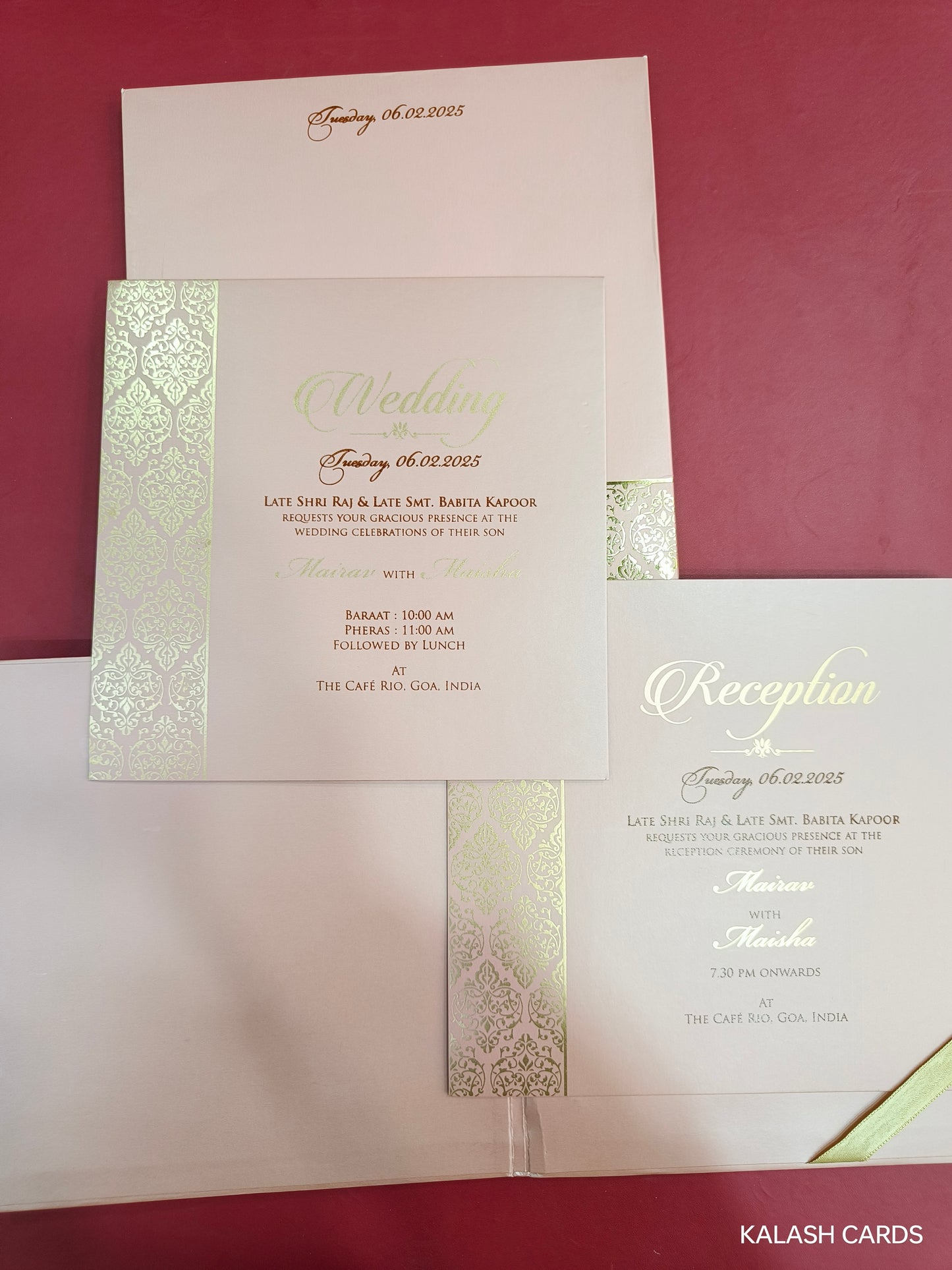 KLB726 Floral Embossed Design Harbound Padding Thick Wedding Card with Couple Name Acrylic-Kalash Cards