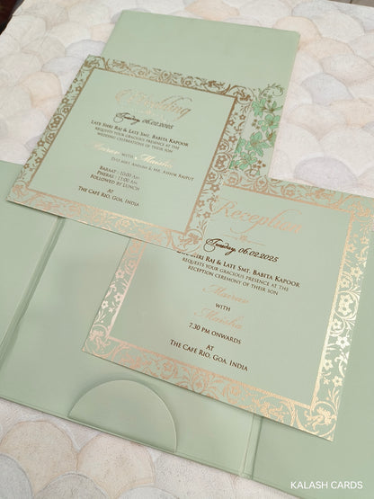 KLB728 Floral Embossed Design Harbound Padding Thick Wedding Card with Couple Name Acrylic-Kalash Cards