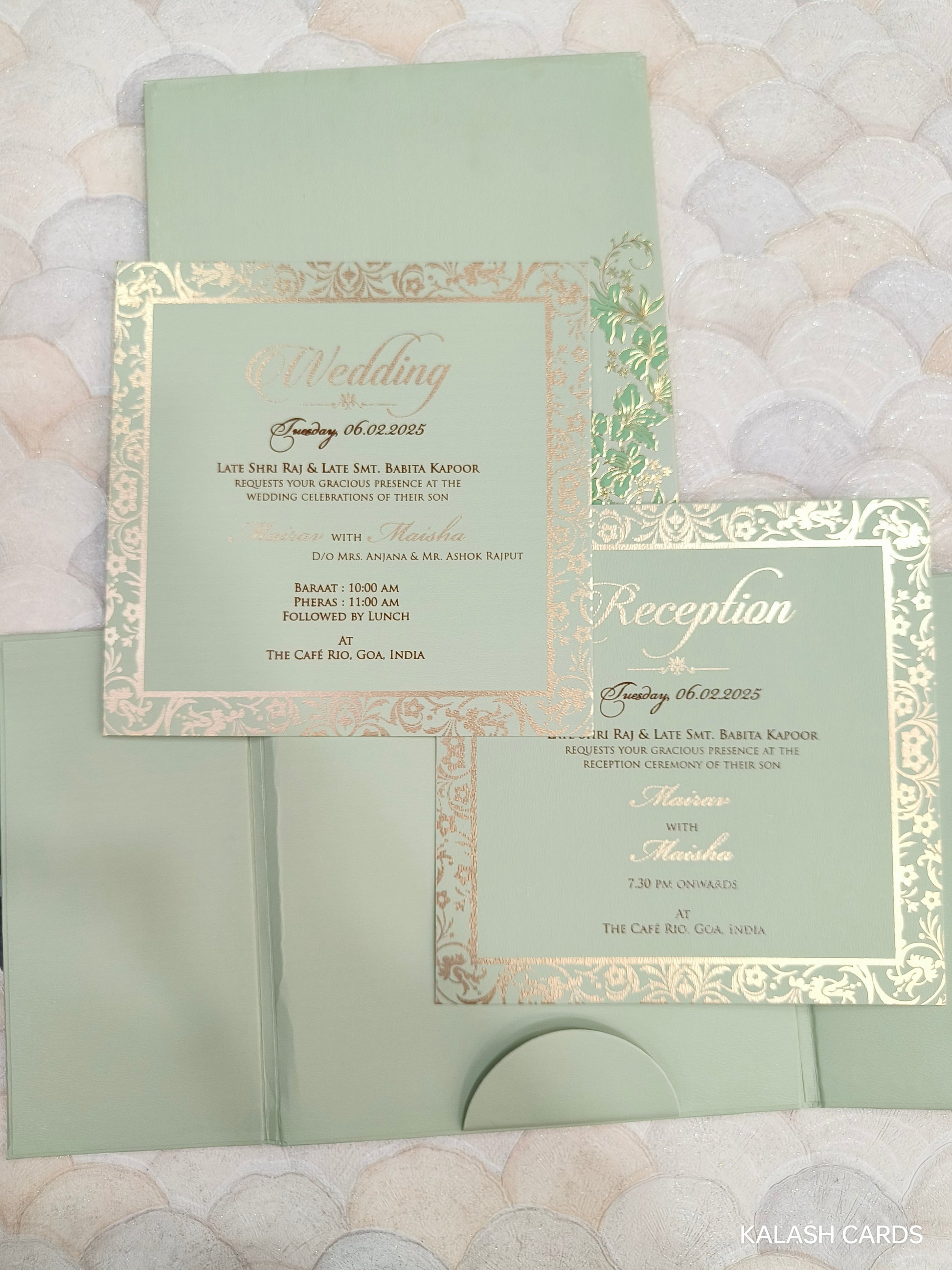 KLB728 Floral Embossed Design Harbound Padding Thick Wedding Card with Couple Name Acrylic-Kalash Cards