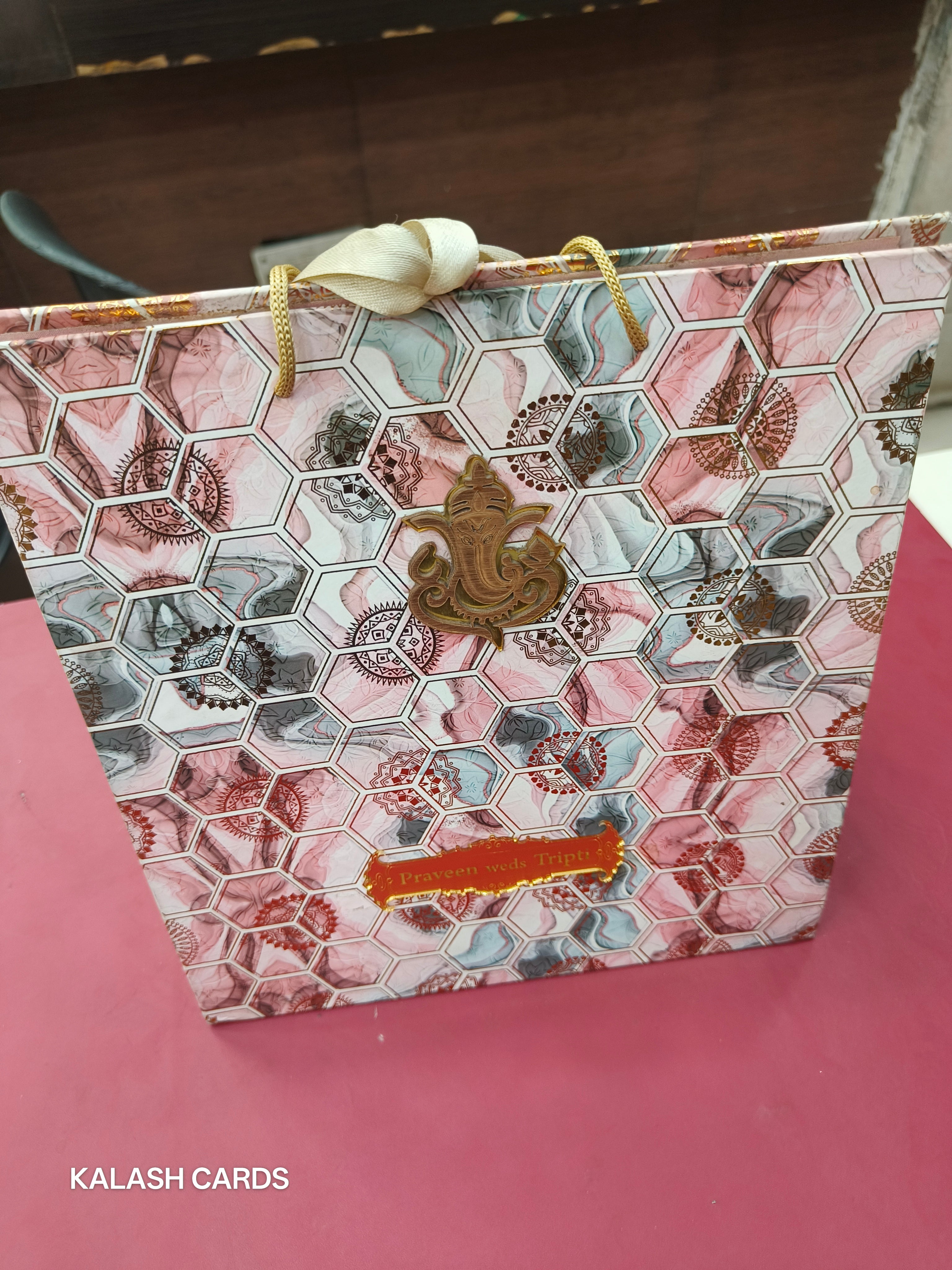 KL9017 Traditional Design Hand Bag Style Luxury Gift Box with 2 Printed Page Cards (2 Jars)-Kalash Cards