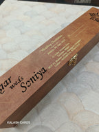 KL27 Velvet Fabric Scroll Wedding Card With Laser Cut Wooden Box and Designer Plastic Holder-Kalash Cards