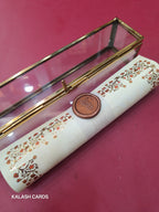 KL28 Floral Design Premium Gold Foil Paper Scroll Wedding Card with Luxury Transparent Glass Metal Box-Kalash Cards