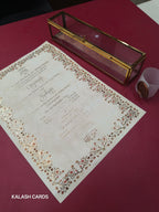 KL28 Floral Design Premium Gold Foil Paper Scroll Wedding Card with Luxury Transparent Glass Metal Box-Kalash Cards
