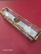KL29 Floral Sikh Wedding Design Premium Gold Foil Paper Scroll Wedding Card with Luxury Transparent Glass Metal Box-Kalash Cards