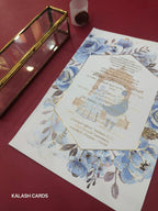 KL29 Floral Sikh Wedding Design Premium Gold Foil Paper Scroll Wedding Card with Luxury Transparent Glass Metal Box-Kalash Cards