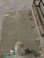 KL31 Royal Arch Elephant Design Premium Gold Foil Paper Scroll Wedding Card with Luxury Transparent Glass Metal Box-Kalash Cards