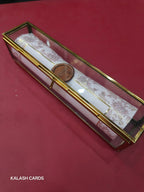 KL32 Floral Border Design Premium Gold Foil Paper Scroll Wedding Card with Luxury Transparent Glass Metal Box-Kalash Cards