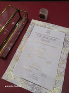 KL32 Floral Border Design Premium Gold Foil Paper Scroll Wedding Card with Luxury Transparent Glass Metal Box-Kalash Cards