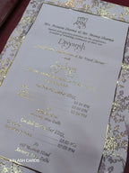 KL32 Floral Border Design Premium Gold Foil Paper Scroll Wedding Card with Luxury Transparent Glass Metal Box-Kalash Cards