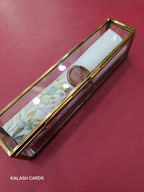 KL34 Floral Design Premium Gold Foil Paper Scroll Wedding Card with Luxury Transparent Glass Metal Box-Kalash Cards