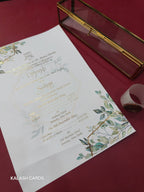 KL34 Floral Design Premium Gold Foil Paper Scroll Wedding Card with Luxury Transparent Glass Metal Box-Kalash Cards