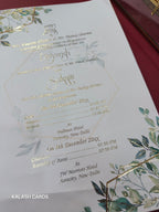 KL34 Floral Design Premium Gold Foil Paper Scroll Wedding Card with Luxury Transparent Glass Metal Box-Kalash Cards