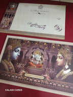 KLB558 Ganpati & Raja Rani Design Hardboard Padding Thick Wedding Card (2 Page)-Kalash Cards