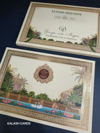KLB560 Royal Peacock Theme Hardboard Padding Thick Wedding Card (2 Page)-Kalash Cards
