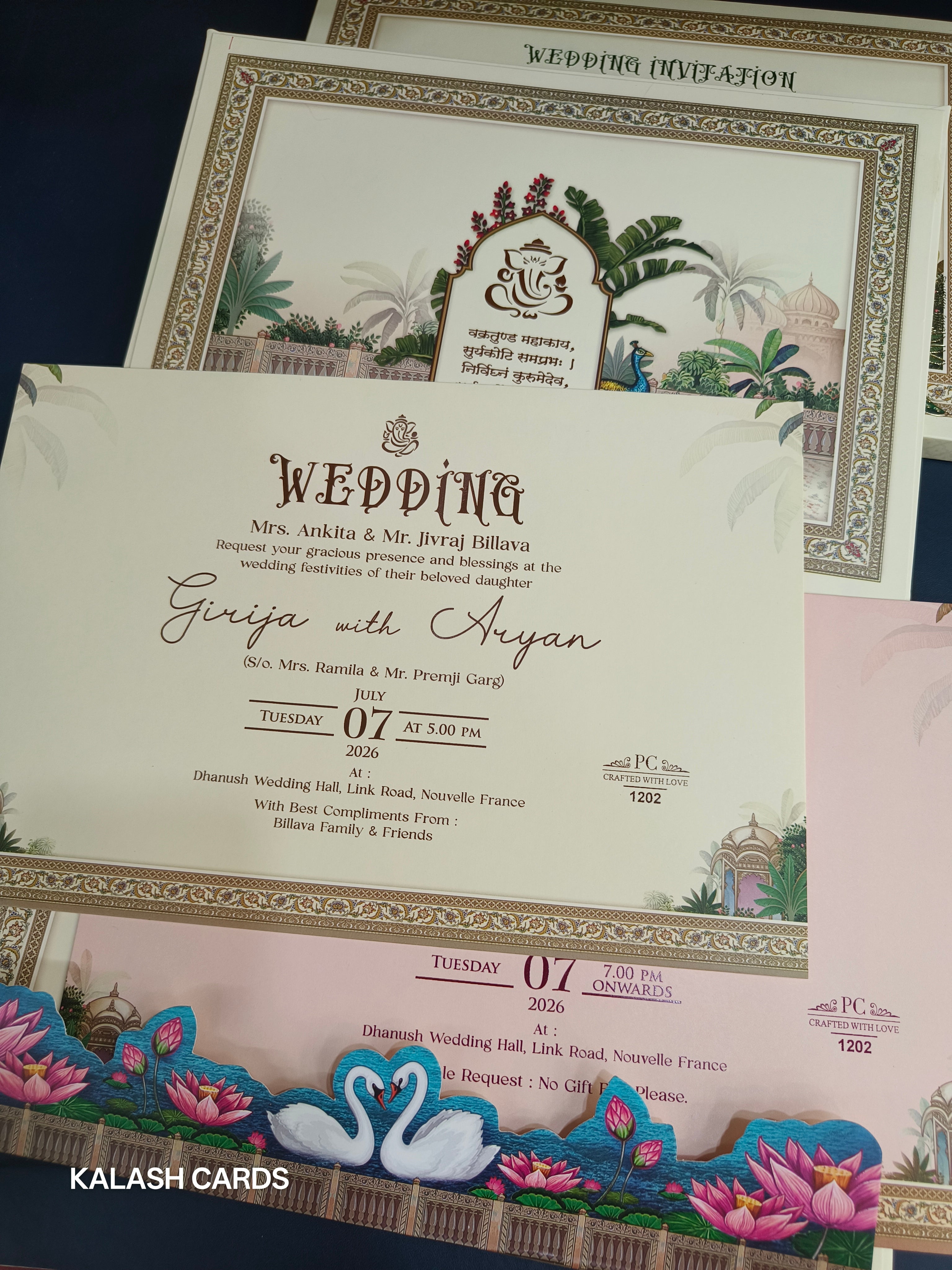 KLB560 Royal Peacock Theme Hardboard Padding Thick Wedding Card (2 Page)-Kalash Cards