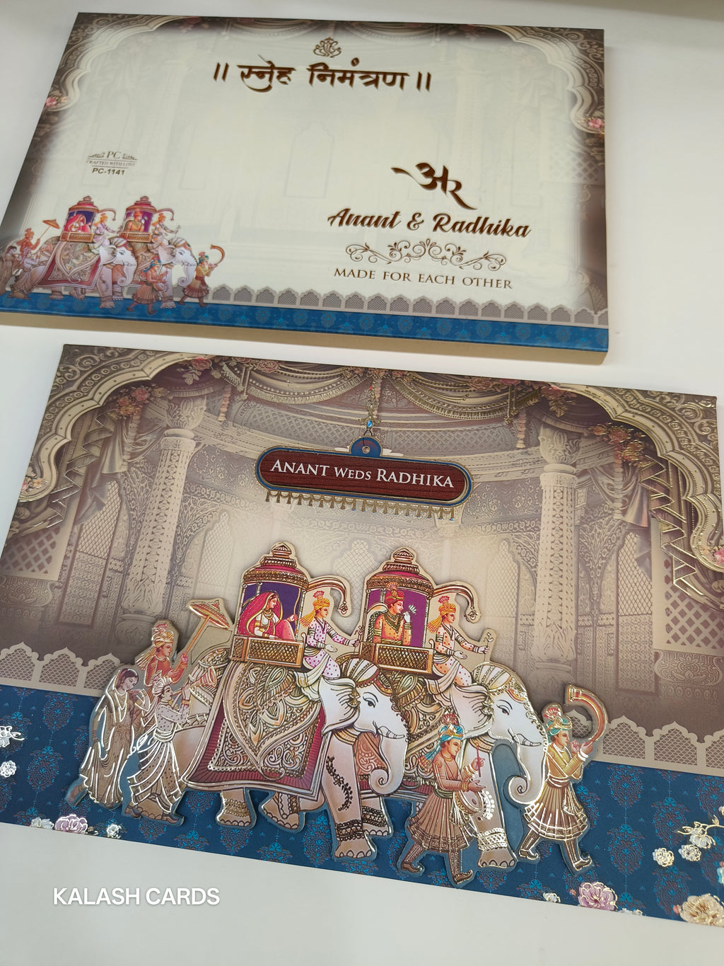 KLB562 Royal Indian Barat Theme Hardboard Padding Thick Wedding Card (2 Page)-Kalash Cards