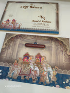 KLB562 Royal Indian Barat Theme Hardboard Padding Thick Wedding Card (2 Page)-Kalash Cards