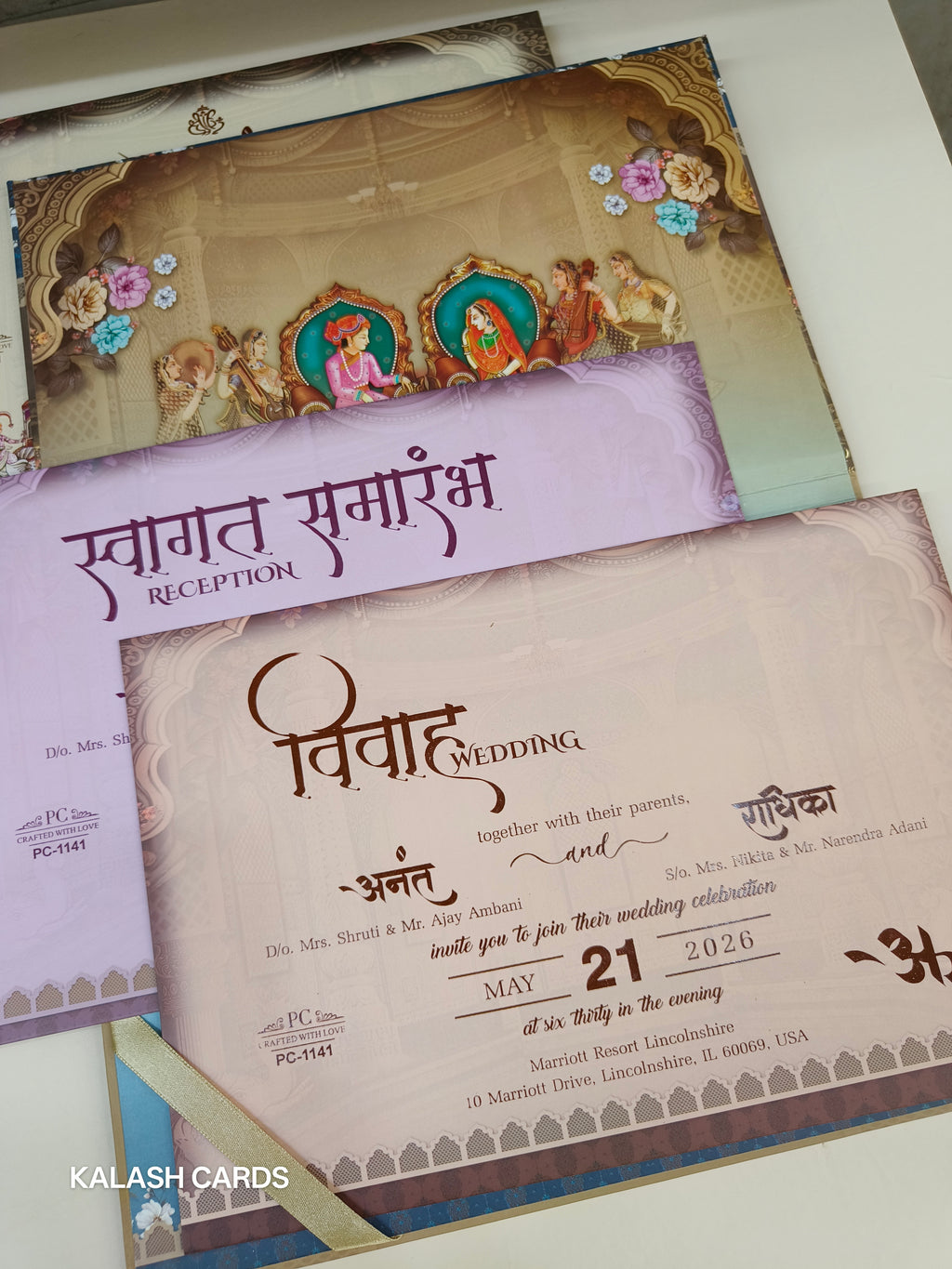 KLB562 Royal Indian Barat Theme Hardboard Padding Thick Wedding Card (2 Page)-Kalash Cards