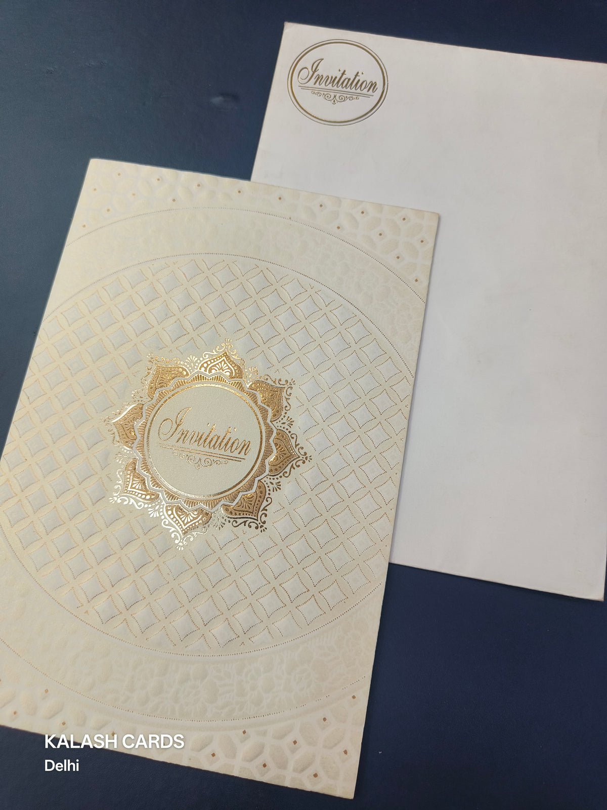 KL0108 Invitation Frame Design Embossed Paper Wedding Card with 2 Inserts and Envelope-Kalash Cards
