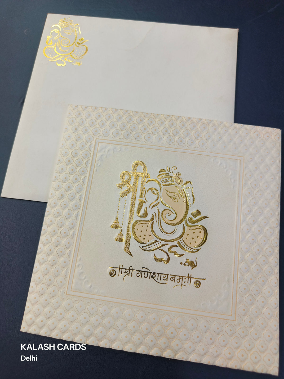KL0114 Ganesh Design Embossed Paper Weding Card (2 Page)-Kalash Cards