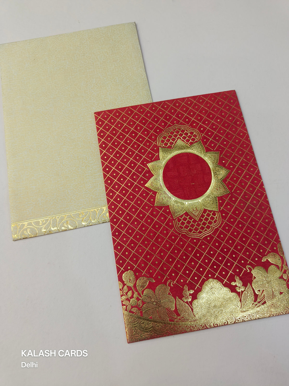 KL0122 Floral Design Foil Print Paper Wedding Card with 2 Inserts and Envelope-Kalash Cards