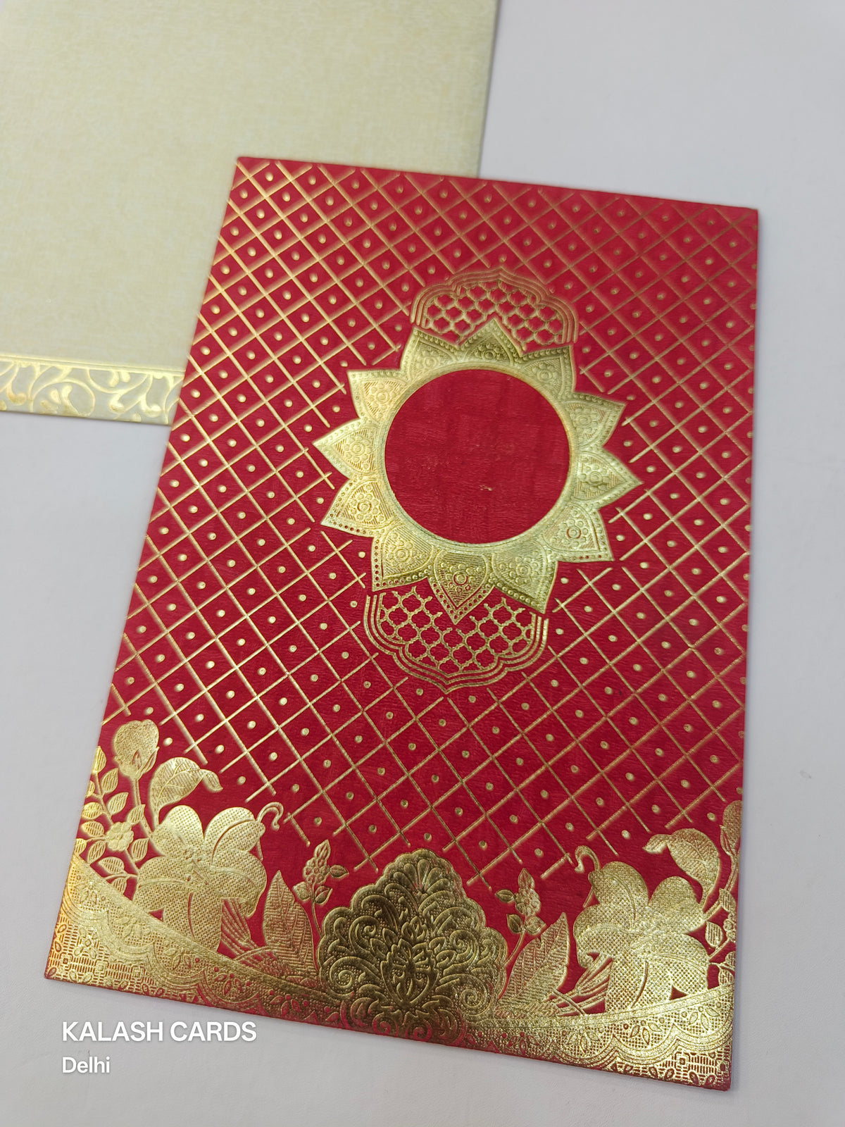 KL0122 Floral Design Foil Print Paper Wedding Card with 2 Inserts and Envelope-Kalash Cards
