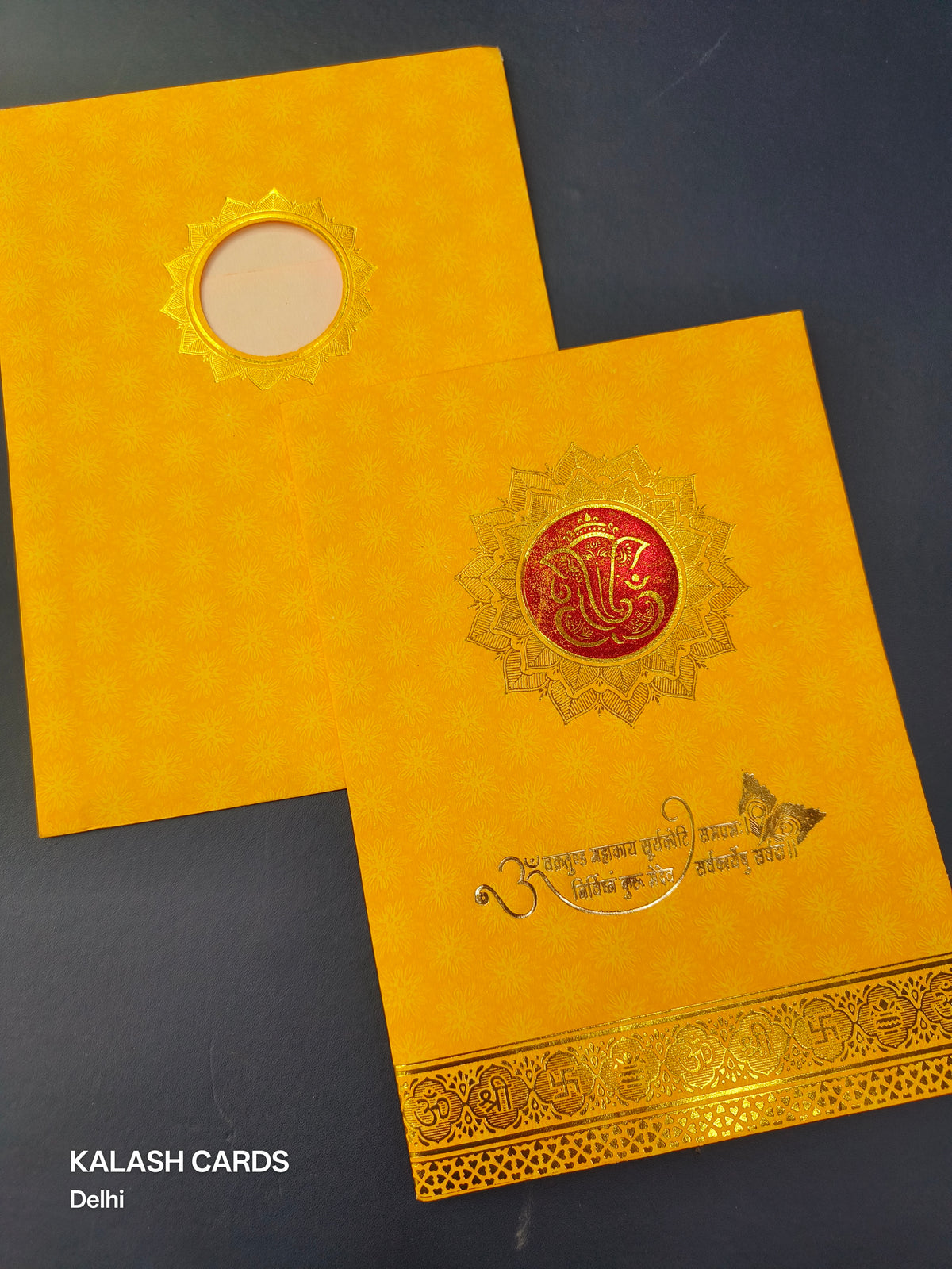 KL0126 Ganesh Design Paper Wedding Card (2 Page)-Kalash Cards