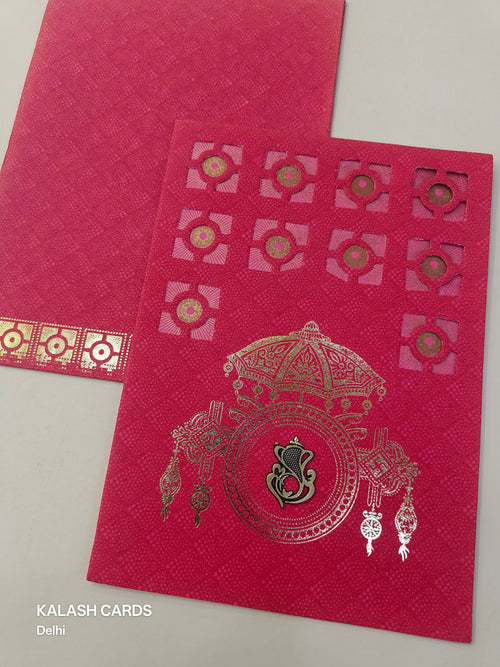 KL0142 Red Laser Cut Paper Wedding Card (2 Page)-Kalash Cards