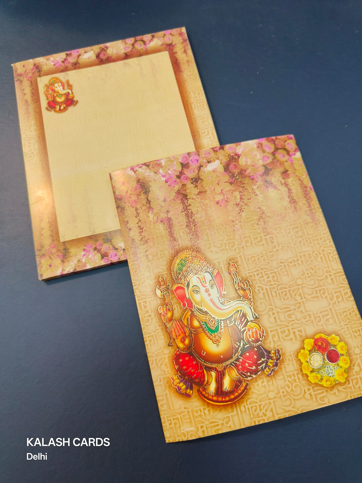 KL0152 Hindu Ganesh Design Semi Box Paper Wedding Card (2 Page)-Kalash Cards