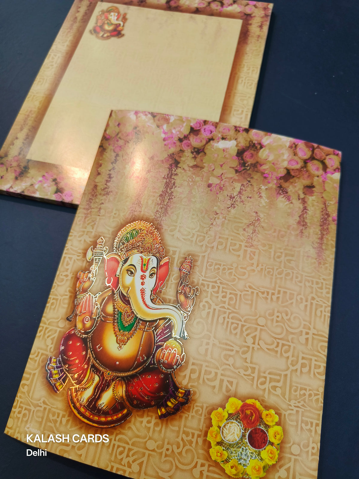 KL0152 Hindu Ganesh Design Semi Box Paper Wedding Card (2 Page)-Kalash Cards