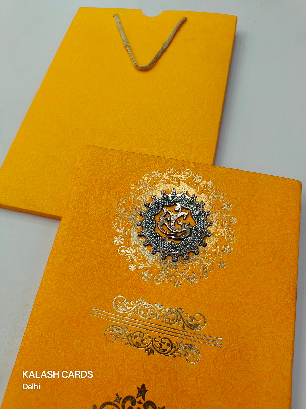 KL0165 Ganesha Design Carry Bag Style Hardboard Padding Thick Wedding Card with 2 Inserts and Envelope-Kalash Cards
