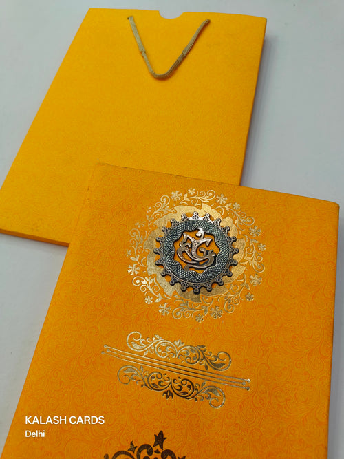 KL0165 Ganesha Design Carry Bag Style Hardboard Padding Thick Wedding Card with 2 Inserts and Envelope-Kalash Cards