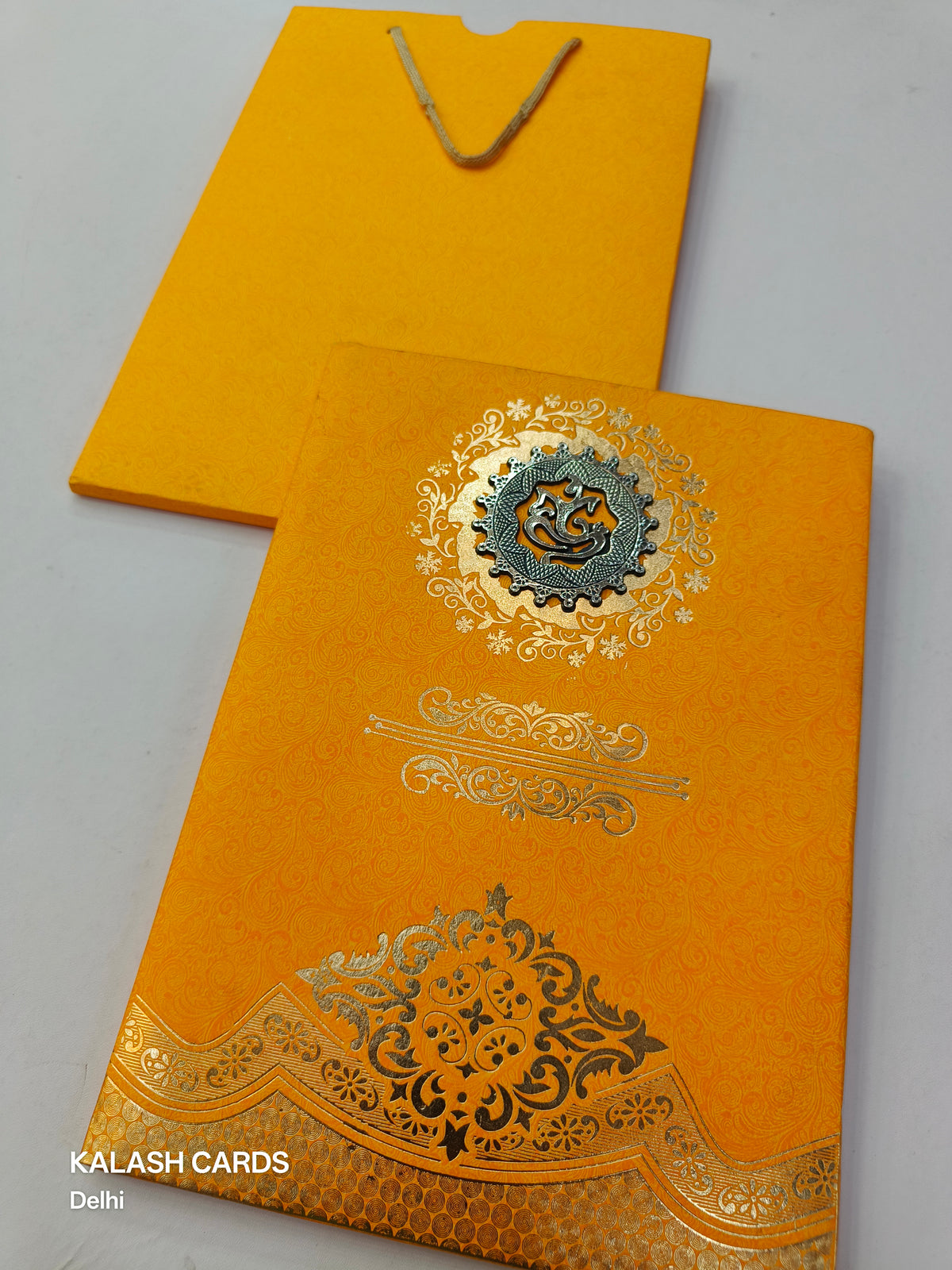 KL0165 Ganesha Design Carry Bag Style Hardboard Padding Thick Wedding Card with 2 Inserts and Envelope-Kalash Cards