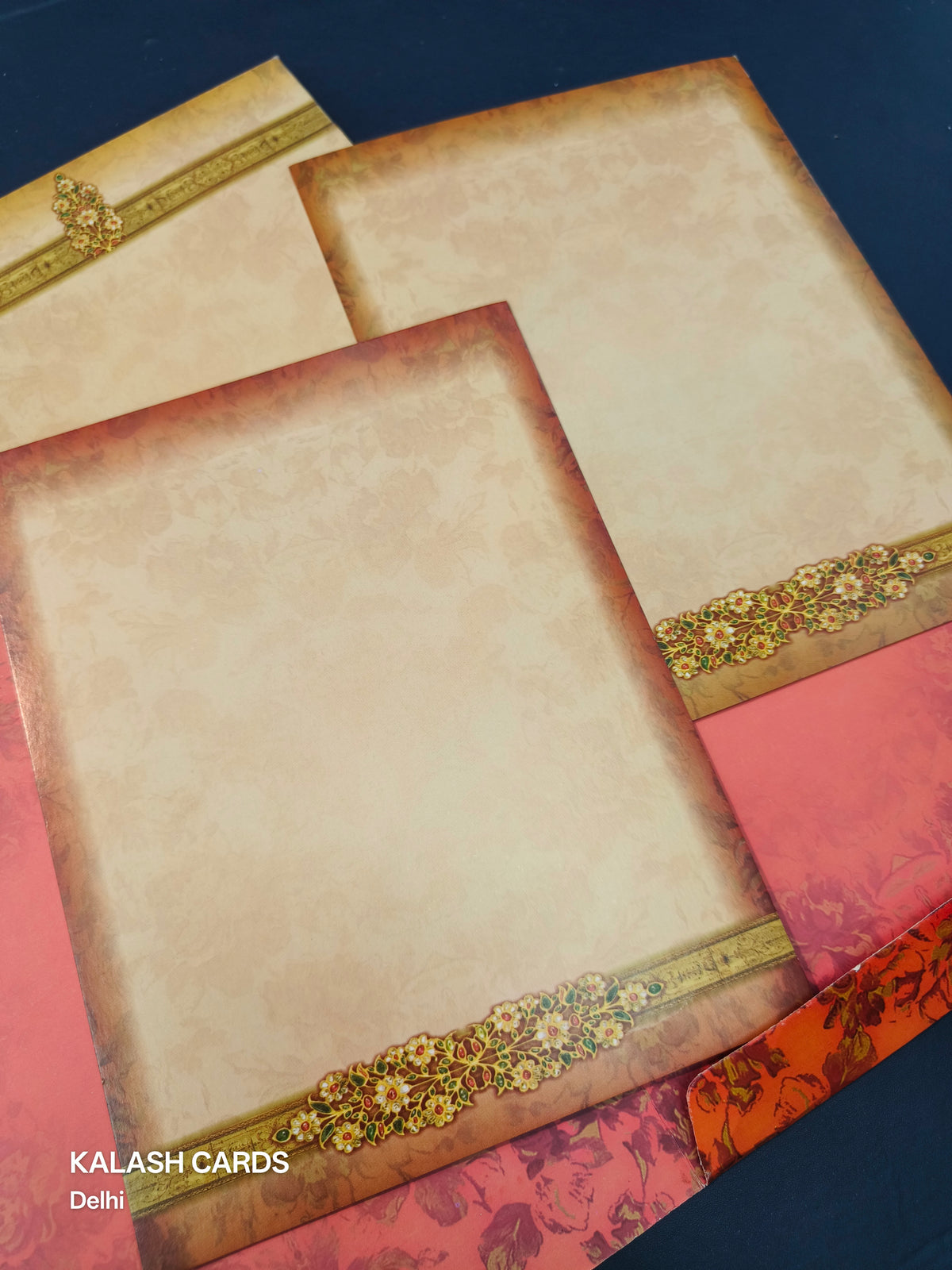 KL0184 Traditional Vintage Design Semi Box Paper Wedding Card (2 Page)-Kalash Cards